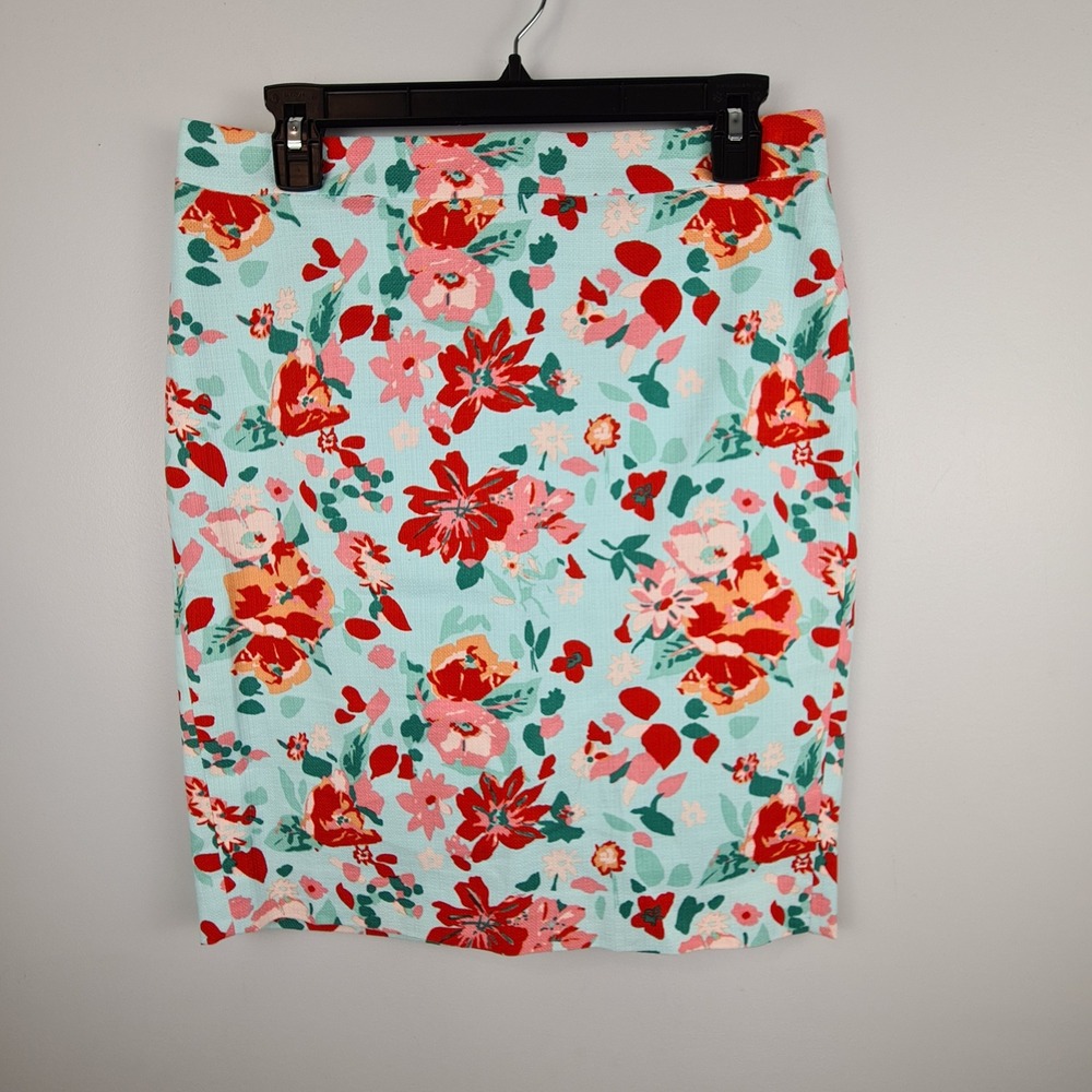 J.Crew Womens Blue Floral Cotton Pique Pencil Skirt Size 4 Red Pink Flower Print
